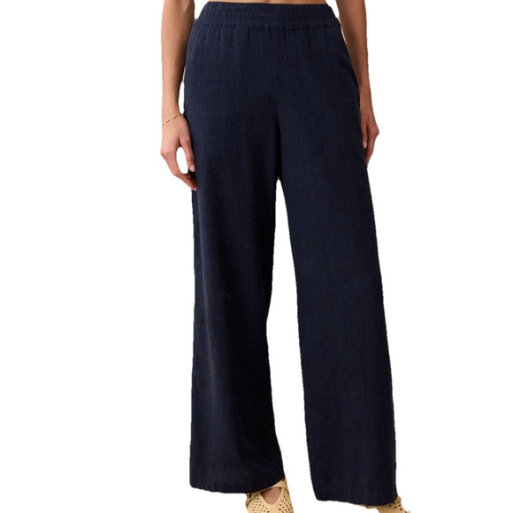 Marine Layer Allison Hemp Blend Wide Leg Pant Women Size Large Navy Blue Pull On - Picture 1 of 7